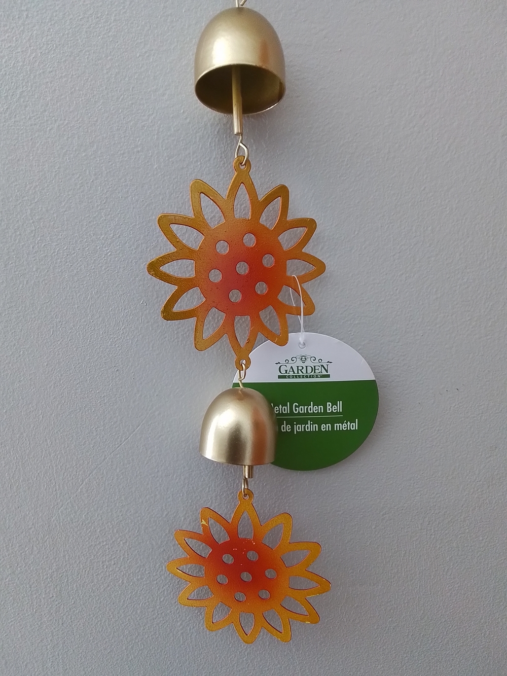 Metal Garden Bell with Orange Sunflower Accents